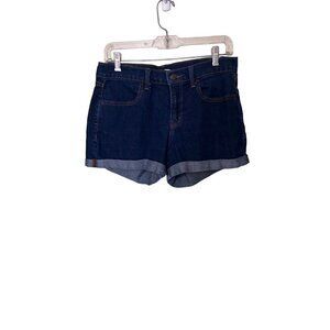 Old Navy Womens Dark Blue Denim Jean Shorts Size 8 With Rolled Cuffs & Pockets